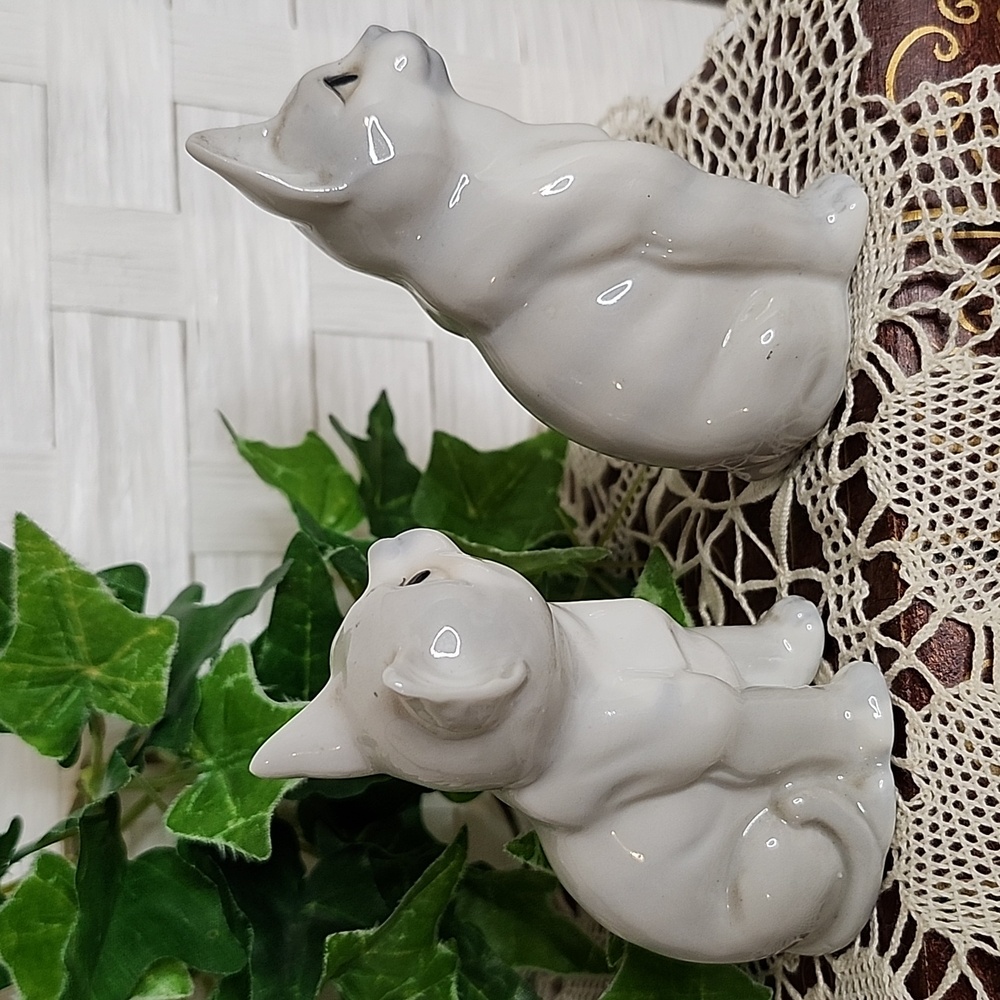 ๐*VINTAGE* 2 ADORABLE OTAGIRI GREY & WHITE PORCELAIN KITTENS CATS - Picture 4 of 7